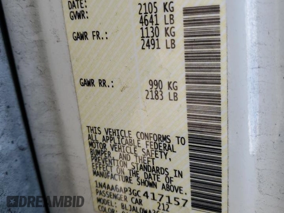 2016 Nissan Maxima S with VIN 1N4AA6AP3GC417157, listed as a Copart auction lot 82451224 with 139,345 mi miles and Salvage Title. Bid and sale history available at DreamBid. Image 15.