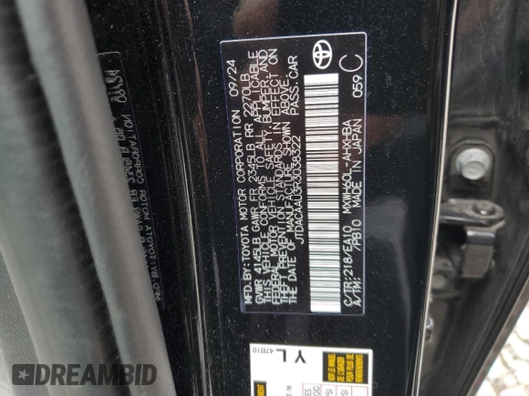 2024 Toyota Prius LE z VIN JTDACAAU3R3038322, wystawiony jako Copart lot #51369275 z przebiegiem 5 292 mil mil oraz Szkoda całkowita • Salvage title. Historia ofert i sprzedaży dostępna na DreamBid. Obrazek 12.