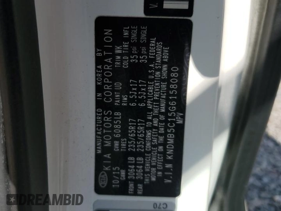 2016 Kia Sedona LX with VIN KNDMB5C15G6158080, listed as a Copart auction lot 55841855 with 145,198 mi miles and Clean Title. Bid and sale history available at DreamBid. Image 13.