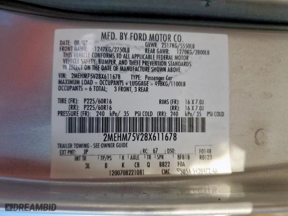 2008 Mercury Grand Marquis LS with VIN 2MEHM75V28X611678, listed as a Copart auction lot 46999745 with 162,381 mi miles and Salvage Title. Bid and sale history available at carsss.com. Image 12.