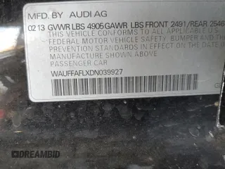 2013 Audi A4 Premium Plus with VIN WAUFFAFLXDN039927, listed as a Copart auction lot 53650065 with 0 mi miles and Salvage Title. Bid and sale history available at carsss.com. Image 13.