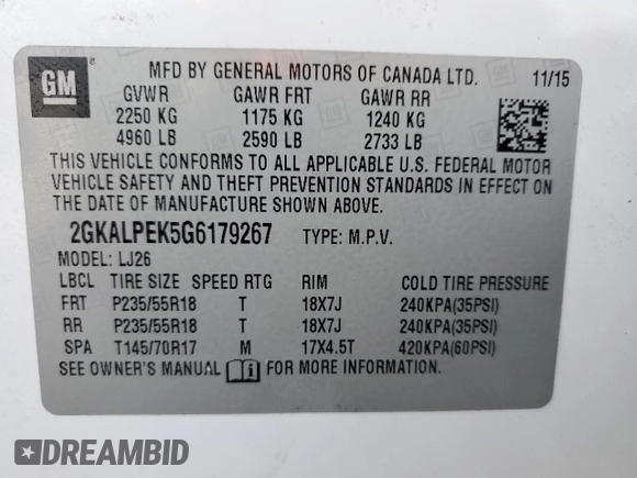 2016 GMC Terrain SLT z VIN 2GKALPEK5G6179267, wystawiony jako Copart lot #55970655 z przebiegiem Nie podano mil oraz Szkoda całkowita • Salvage title. Historia ofert i sprzedaży dostępna na DreamBid. Obrazek 12.