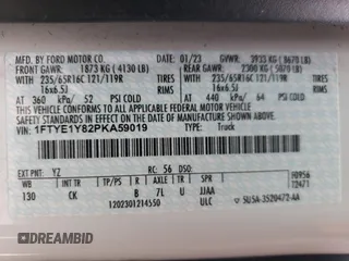 2023 Ford Transit Cargo with VIN 1FTYE1Y82PKA59019, listed as a Copart auction lot 81669074 with 56,345 mi miles and Salvage Title. Bid and sale history available at DreamBid. Image 13.