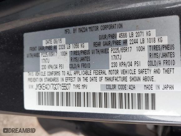 2016 Mazda CX-5 Touring with VIN JM3KE4CY7G0715507, listed as a IAAI auction lot 41699610 with 108,206 mi miles. Bid and sale history available at carsss.com. Image 9.