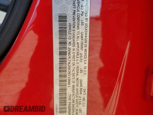 2012 Volkswagen Jetta S с VIN 3VW2K7AJ0CM319061, выставлен на аукционе Copart как лот 51940665 с пробегом 208 824 миль миль и Списание • Salvage title. История ставок и продаж доступна на DreamBid. Изображение 12.