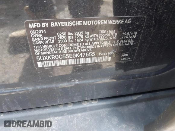 2014 BMW X5 xDrive35i with VIN 5UXKR0C55E0K47655, listed as a IAAI auction lot 41643776 with 154,380 mi miles. Bid and sale history available at carsss.com. Image 9.