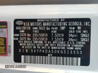 2019 Kia Sorento SX V6 with VIN 5XYPKDA50KG513353, listed as a Copart auction lot 86438044 with 53,397 mi miles and Salvage Title. Bid and sale history available at carsss.com. Image 15.