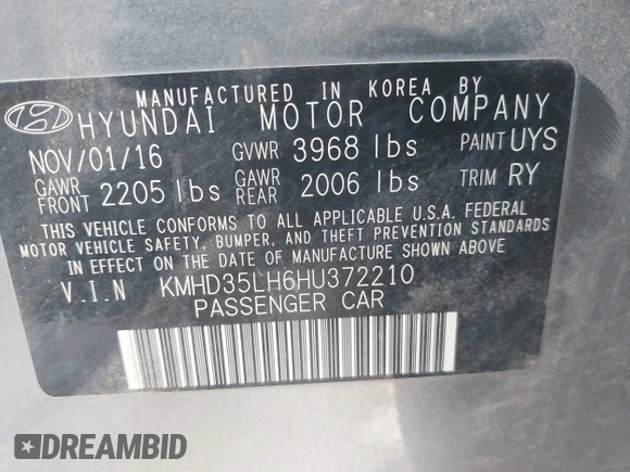 2017 Hyundai Elantra с VIN KMHD35LH6HU372210, выставлен на аукционе IAAI как лот 42251992 с пробегом 110 331 миль миль и . История ставок и продаж доступна на DreamBid. Изображение 9.