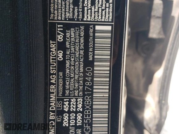 2011 Mercedes-Benz C 300 Sport with VIN WDDGF5EBXBR178460, listed as a Copart auction lot 61664495 with Not provided miles and Salvage title. Bid and sale history available at DreamBid. Image 12.