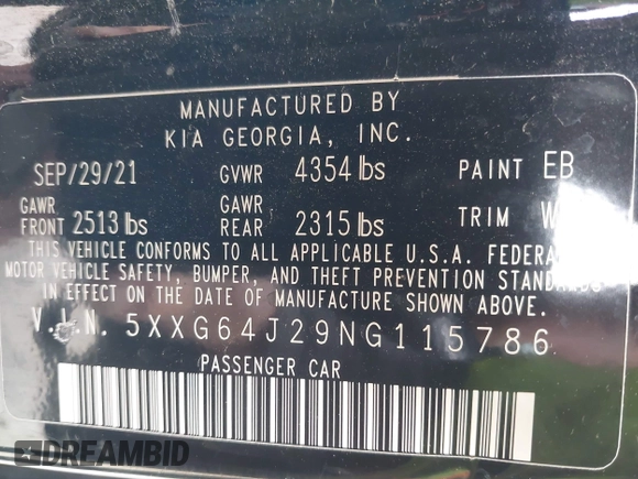 2022 Kia K5 GT-Line z VIN 5XXG64J29NG115786, wystawiony jako IAAI lot #42094520 z przebiegiem 84 234 mil mil oraz . Historia ofert i sprzedaży dostępna na DreamBid. Obrazek 9.