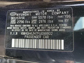 2015 Hyundai Equus Signature with VIN KMHGH4JH7FU098802, listed as a Copart auction lot 58010805 with 78,968 mi miles and Salvage title. Bid and sale history available at DreamBid. Image 12.