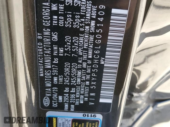 2020 Kia Telluride SX z VIN 5XYP5DHC6LG051409, wystawiony jako Copart lot #65014255 z przebiegiem 43 092 mil mil oraz Szkoda całkowita • Salvage title. Historia ofert i sprzedaży dostępna na DreamBid. Obrazek 13.