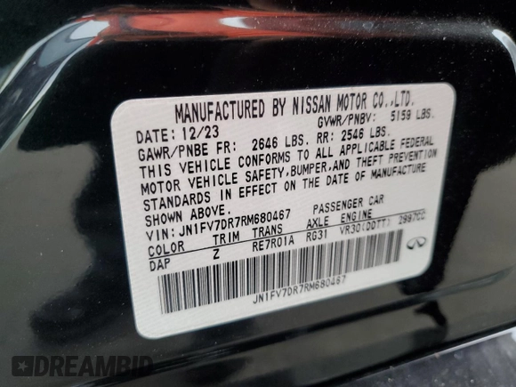 2024 Infiniti Q50 Red Sport 400 with VIN JN1FV7DR7RM680467, listed as a Copart auction lot 86691374 with 51 mi miles and Non repairable. Bid and sale history available at DreamBid. Image 12.