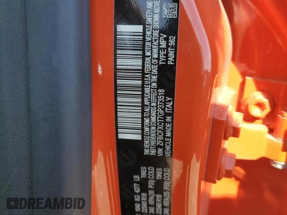 2016 FIAT 500X Trekking z VIN ZFBCFXCT7GP373518, wystawiony jako Copart lot #58245275 z przebiegiem 68 925 mil mil oraz Szkoda całkowita • Salvage title. Historia ofert i sprzedaży dostępna na DreamBid. Obrazek 14.