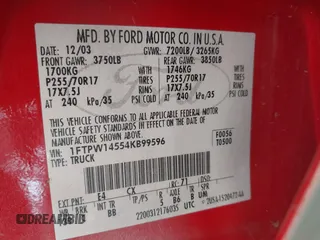 2004 Ford F-150 XLT z VIN 1FTPW14554KB99596, wystawiony jako IAAI lot #42575950 z przebiegiem 142 071 mil mil oraz . Historia ofert i sprzedaży dostępna na DreamBid. Obrazek 9.