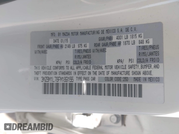 2015 Mazda 3 i Touring with VIN 3MZBM1L78FM189155, listed as a IAAI auction lot 42148800 with 131,855 mi miles and . Bid and sale history available at carsss.com. Image 9.