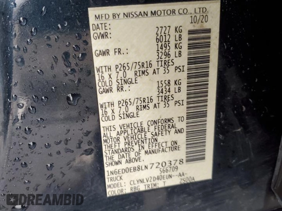 2020 Nissan Frontier Pro-4X с VIN 1N6ED0EB8LN720378, выставлен на аукционе Copart как лот 47483005 с пробегом 62 174 миль миль и Списание • Salvage title. История ставок и продаж доступна на DreamBid. Изображение 12.