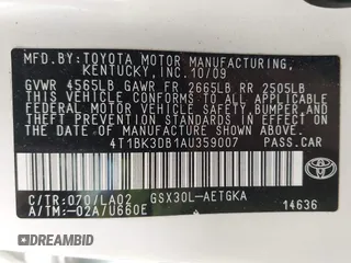 2010 Toyota Avalon XL with VIN 4T1BK3DB1AU359007, listed as a IAAI auction lot 41683221 with 70,020 mi miles and . Bid and sale history available at carsss.com. Image 9.