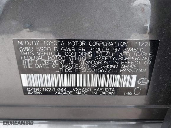 2022 Lexus LS with VIN JTHD51FF5N5015672, listed as a IAAI auction lot 41286408 with 30,047 mi miles. Bid and sale history available at carsss.com. Image 9.