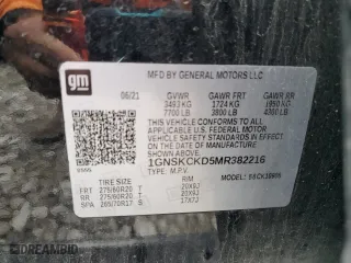 2021 Chevrolet Suburban LT with VIN 1GNSKCKD5MR382216, listed as a Copart auction lot 80243284 with 121,332 mi miles and Salvage Title. Bid and sale history available at carsss.com. Image 13.