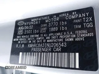 2022 Hyundai Venue SEL z VIN KMHRC8A31NU206543, wystawiony jako IAAI lot #41354252 z przebiegiem 42 256 mil mil oraz . Historia ofert i sprzedaży dostępna na DreamBid. Obrazek 9.
