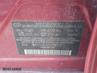 2011 Hyundai Sonata SE with VIN 5NPEC4AC6BH069729, listed as a IAAI auction lot 41800999 with 265,758 mi miles. Bid and sale history available at carsss.com. Image 9.