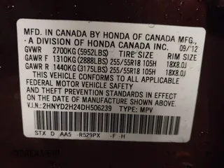 2013 Acura MDX with VIN 2HNYD2H24DH506239, listed as a IAAI auction lot 41391641 with 100,091 mi miles. Bid and sale history available at carsss.com. Image 9.