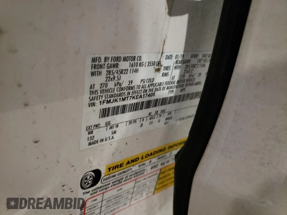 2019 Ford Expedition Max Platinum z VIN 1FMJK1MT7KEA17405, wystawiony jako Copart lot #44035065 z przebiegiem 106 456 mil mil oraz Szkoda całkowita • Salvage title. Historia ofert i sprzedaży dostępna na DreamBid. Obrazek 15.