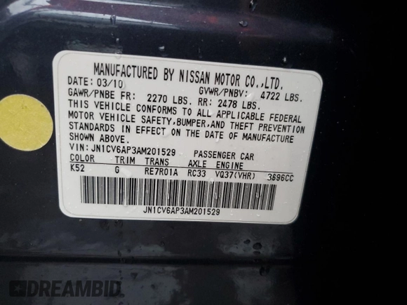 2010 Infiniti G37 Sedan Journey with VIN JN1CV6AP3AM201529, listed as a Copart auction lot 44051565 with 0 mi miles and Salvage Title. Bid and sale history available at carsss.com. Image 10.