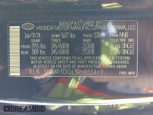 2024 Hyundai Santa Fe XRT z VIN 5NMP3DGL3RH055469, wystawiony jako IAAI lot #42246424 z przebiegiem 15 152 mil mil oraz . Historia ofert i sprzedaży dostępna na DreamBid. Obrazek 9.