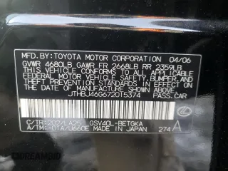 2007 Lexus ES 330 with VIN JTHBJ46G672015374, listed as a Copart auction lot 88010815 with 253,974 mi miles and Salvage Title. Bid and sale history available at DreamBid. Image 12.