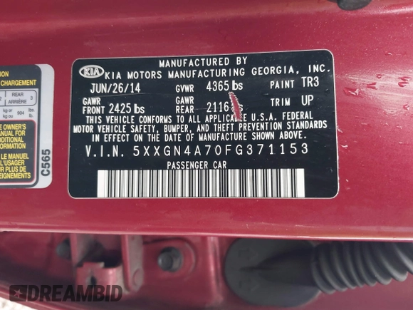 2015 Kia Optima EX с VIN 5XXGN4A70FG371153, выставлен на аукционе IAAI как лот 42219461 с пробегом 168 176 миль миль и . История ставок и продаж доступна на DreamBid. Изображение 9.