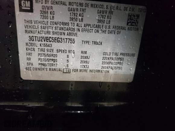 2014 GMC Sierra 1500 SLT with VIN 3GTU2VEC5EG317755, listed as a Copart auction lot 83617184 with 212,480 mi miles and Salvage Title. Bid and sale history available at DreamBid. Image 12.
