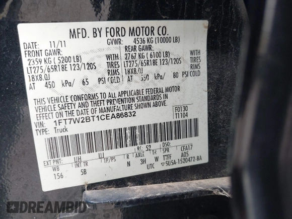2012 Ford F-250 XL с VIN 1FT7W2BT1CEA86832, выставлен на аукционе IAAI как лот 42348830 с пробегом 153 402 миль миль и . История ставок и продаж доступна на DreamBid. Изображение 9.