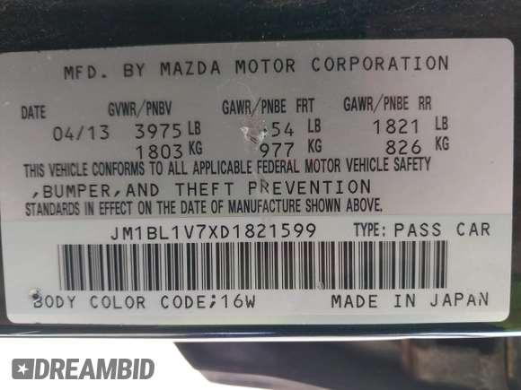 2013 Mazda 3 i Touring z VIN JM1BL1V7XD1821599, wystawiony jako IAAI lot #42050760 z przebiegiem 129 006 mil mil oraz . Historia ofert i sprzedaży dostępna na DreamBid. Obrazek 9.