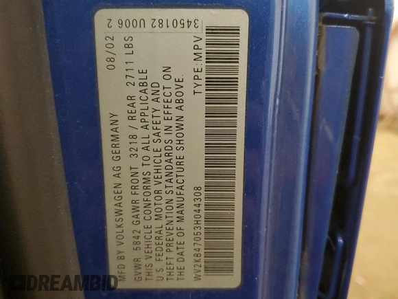 2003 Volkswagen EuroVan с VIN WV2KB47053H044308, выставлен на аукционе Copart как лот 81267494 с пробегом 174 679 миль миль и Чистый • Clean title. История ставок и продаж доступна на DreamBid. Изображение 13.