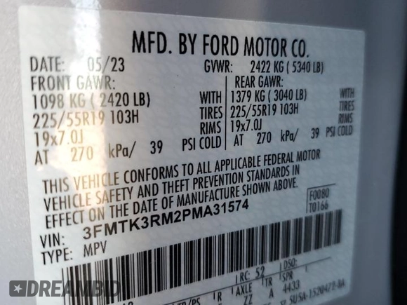 2023 Ford Mustang Mach-E Premium z VIN 3FMTK3RM2PMA31574, wystawiony jako Copart lot #52451445 z przebiegiem Nie podano mil oraz Szkoda całkowita • Salvage title. Historia ofert i sprzedaży dostępna na DreamBid. Obrazek 14.
