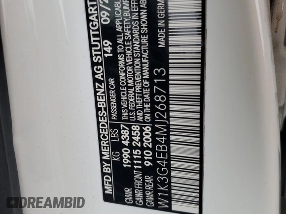 2021 Mercedes-Benz A 220 with VIN W1K3G4EB4MJ268713, listed as a Copart auction lot 44266385 with 54,228 mi miles and Salvage Title. Bid and sale history available at DreamBid. Image 14.