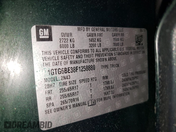 2015 GMC Canyon 4WD SLE with VIN 1GTG6BE38F1258880, listed as a Copart auction lot 57887664 with 142,346 mi miles and Salvage Title. Bid and sale history available at carsss.com. Image 12.