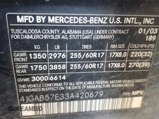 2003 Mercedes-Benz M 350 z VIN 4JGAB57E33A420679, wystawiony jako Copart lot #44367445 z przebiegiem 150 164 mil mil oraz Szkoda całkowita • Salvage title. Historia ofert i sprzedaży dostępna na DreamBid. Obrazek 12.