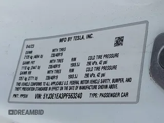 2023 Tesla Model 3 с VIN 5YJ3E1EA3PF563240, выставлен на аукционе IAAI как лот 42190104 с пробегом 32 596 миль миль и . История ставок и продаж доступна на DreamBid. Изображение 9.