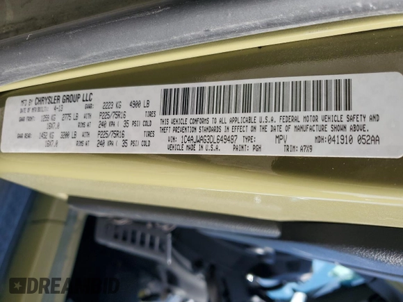 2013 Jeep Wrangler Sport with VIN 1C4AJWAG3DL649487, listed as a Copart auction lot 52568285 with 106,644 mi miles and Salvage title. Bid and sale history available at DreamBid. Image 13.