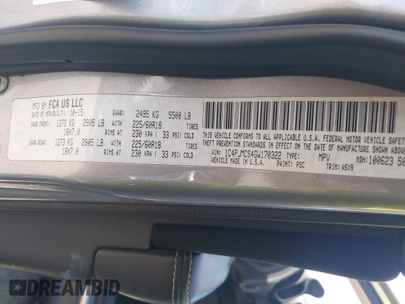 2016 Jeep Cherokee Latitude with VIN 1C4PJMCS4GW170322, listed as a IAAI auction lot 41841572 with 112,884 mi miles and . Bid and sale history available at carsss.com. Image 9.