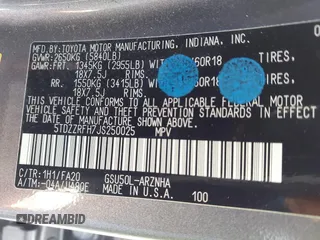2018 Toyota Highlander LE with VIN 5TDZZRFH7JS250025, listed as a IAAI auction lot 42635985 with 122,488 mi miles and . Bid and sale history available at DreamBid. Image 9.