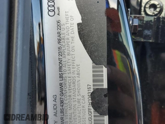 2017 Audi A3 Sedan Premium Plus with VIN WAUGUGFF1H1043157, listed as a Copart auction lot 79195484 with 64,068 mi miles and Salvage Title. Bid and sale history available at carsss.com. Image 14.