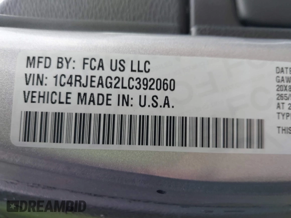 2020 Jeep Grand Cherokee Altitude with VIN 1C4RJEAG2LC392060, listed as a IAAI auction lot 40765662 with 30,505 mi miles and . Bid and sale history available at DreamBid. Image 9.