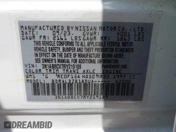 2024 Nissan Sentra SV z VIN 3N1AB8CV7RY219189, wystawiony jako IAAI lot #42240272 z przebiegiem 50 482 mil mil oraz . Historia ofert i sprzedaży dostępna na DreamBid. Obrazek 9.
