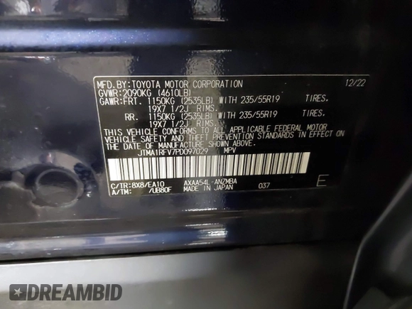 2023 Toyota RAV4 XLE Premium with VIN JTMA1RFV7PD097029, listed as a IAAI auction lot 42509730 with 22,962 mi miles and . Bid and sale history available at DreamBid. Image 9.