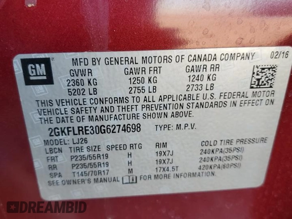 2016 GMC Terrain Denali z VIN 2GKFLRE30G6274698, wystawiony jako Copart lot #80887544 z przebiegiem 77 088 mil mil oraz Szkoda całkowita • Salvage title. Historia ofert i sprzedaży dostępna na DreamBid. Obrazek 13.