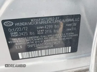 2013 Hyundai Sonata GLS with VIN 5NPEB4AC7DH629621, listed as a IAAI auction lot 41754217 with 87,862 mi miles and . Bid and sale history available at DreamBid. Image 9.